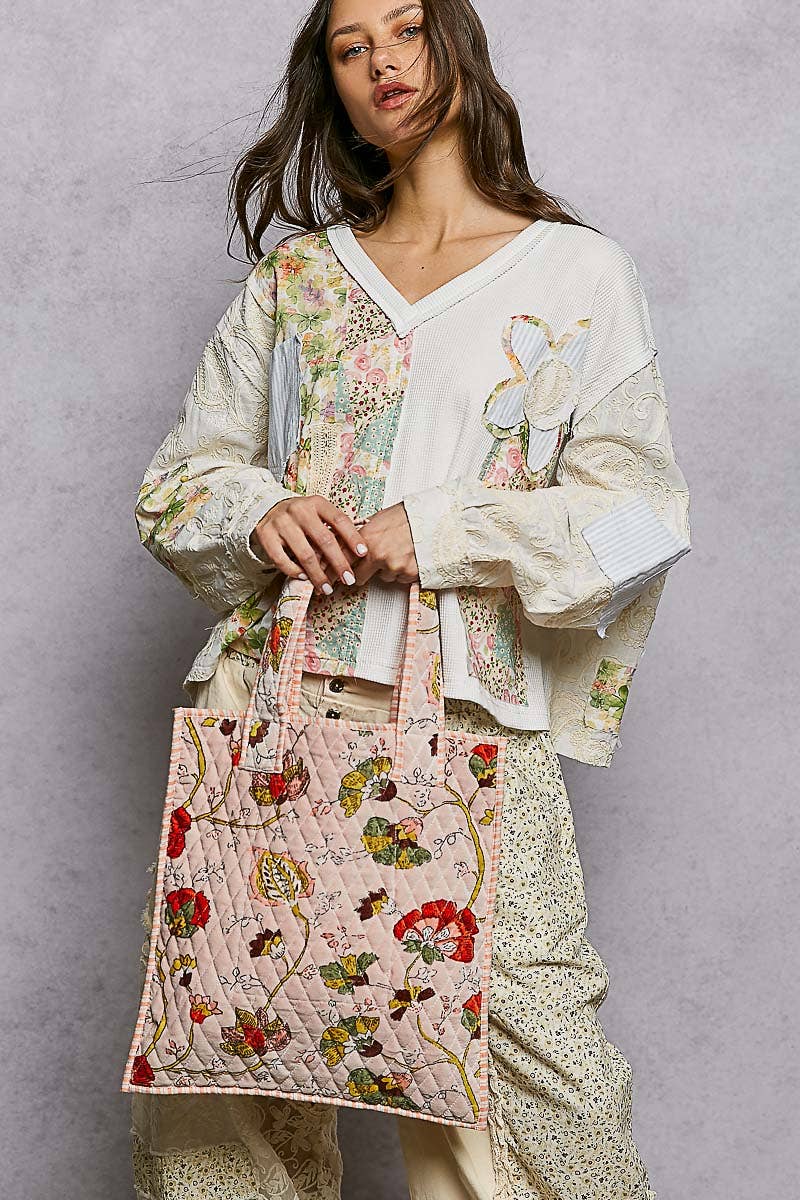 Everyday Quilted Striped Tote Bag