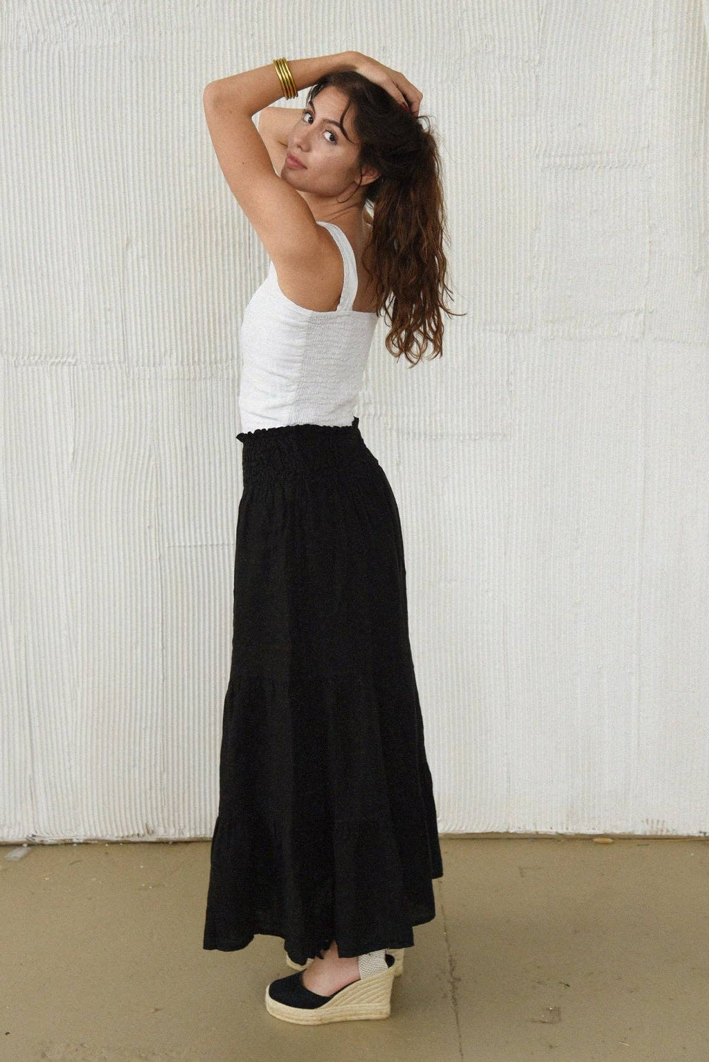 Florence Linen Tiered Skirt – Noir