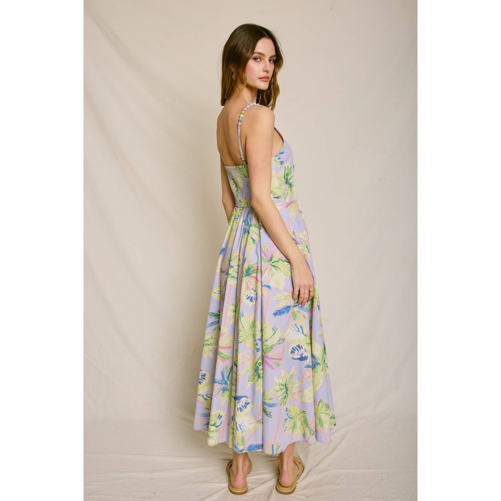 Floral Radiance Beaded Strap Maxi Dress