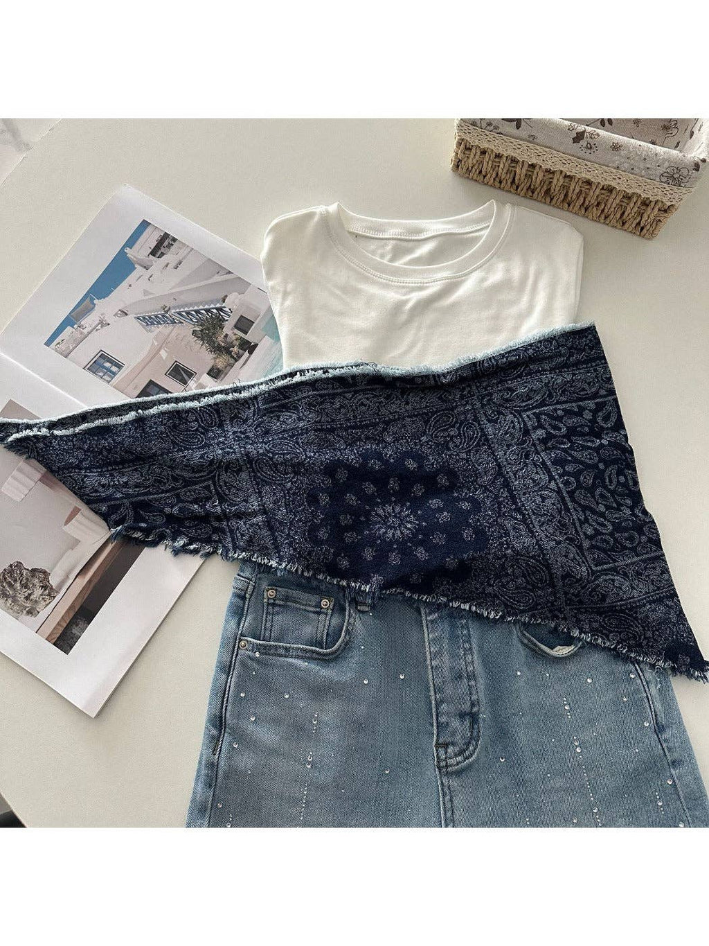 Unisex Vintage Frayed Triangle Scarf