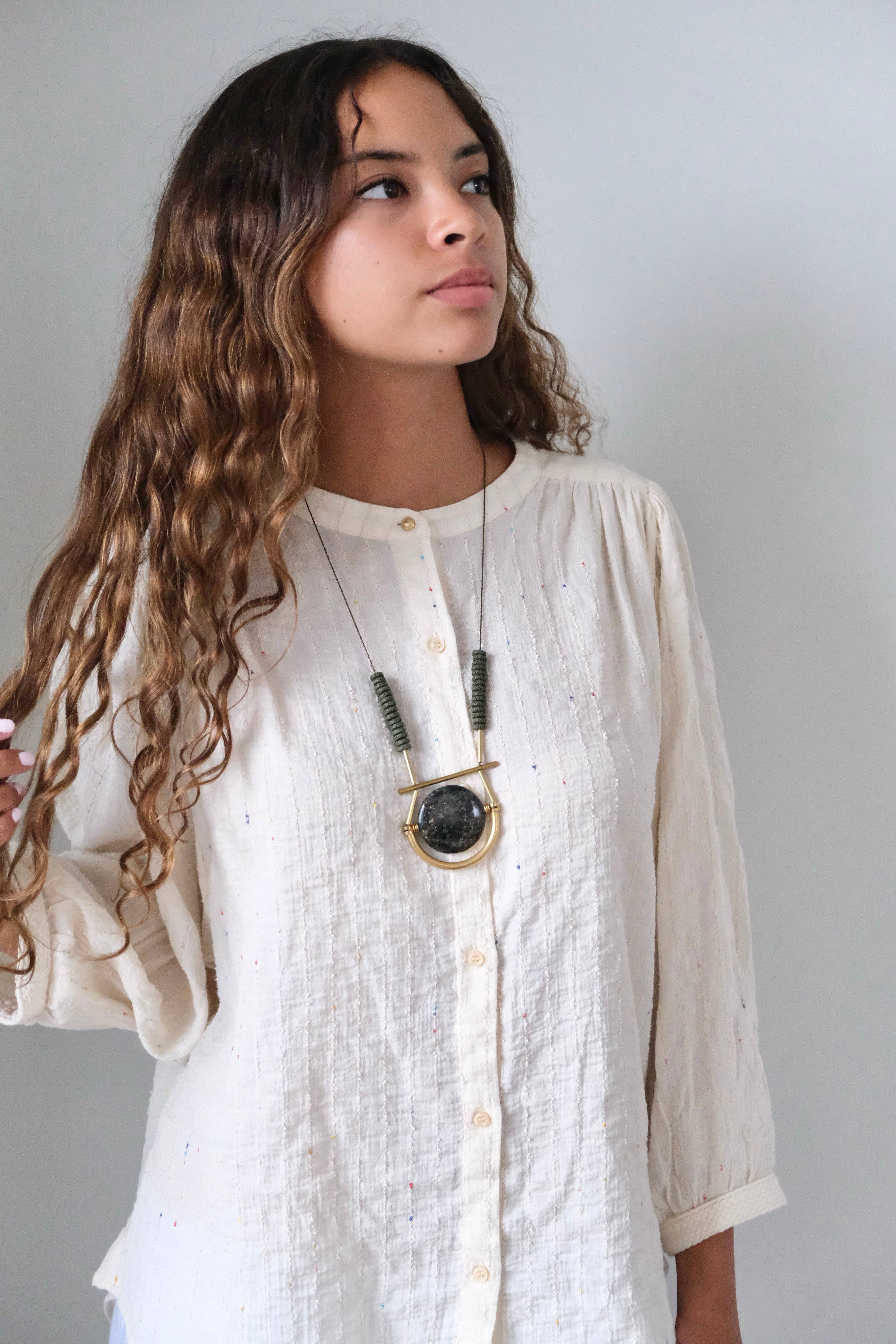 Black and moss geometric pendant necklace