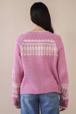 12W3463N-Oversized Graphic Casual Knit Sweater Cardigan
