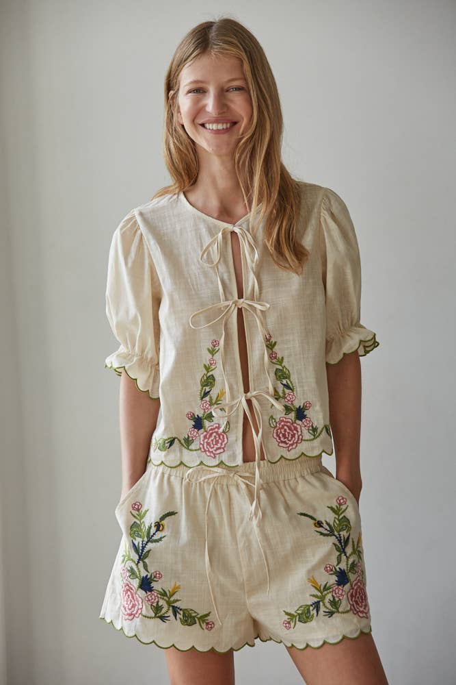Woven Cotton Embroidered Shorts