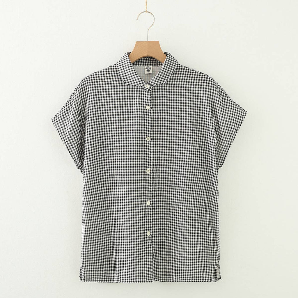 Gingham Soft Muslin Cotton Button-Down cap sleeve blouse