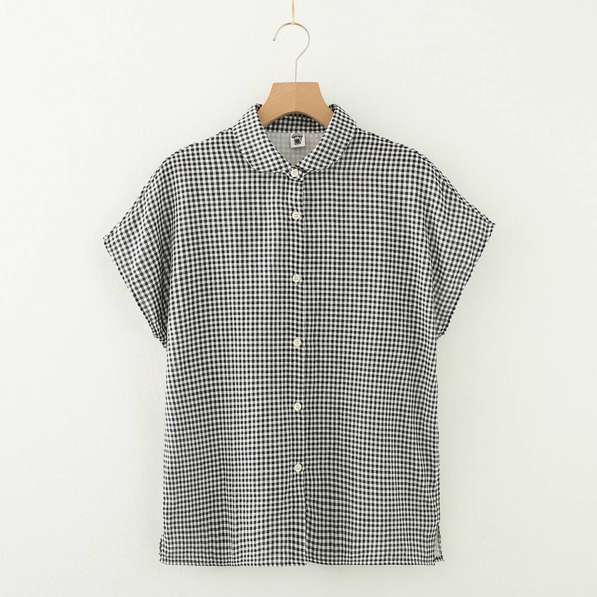 Gingham Soft Muslin Cotton Button-Down cap sleeve blouse