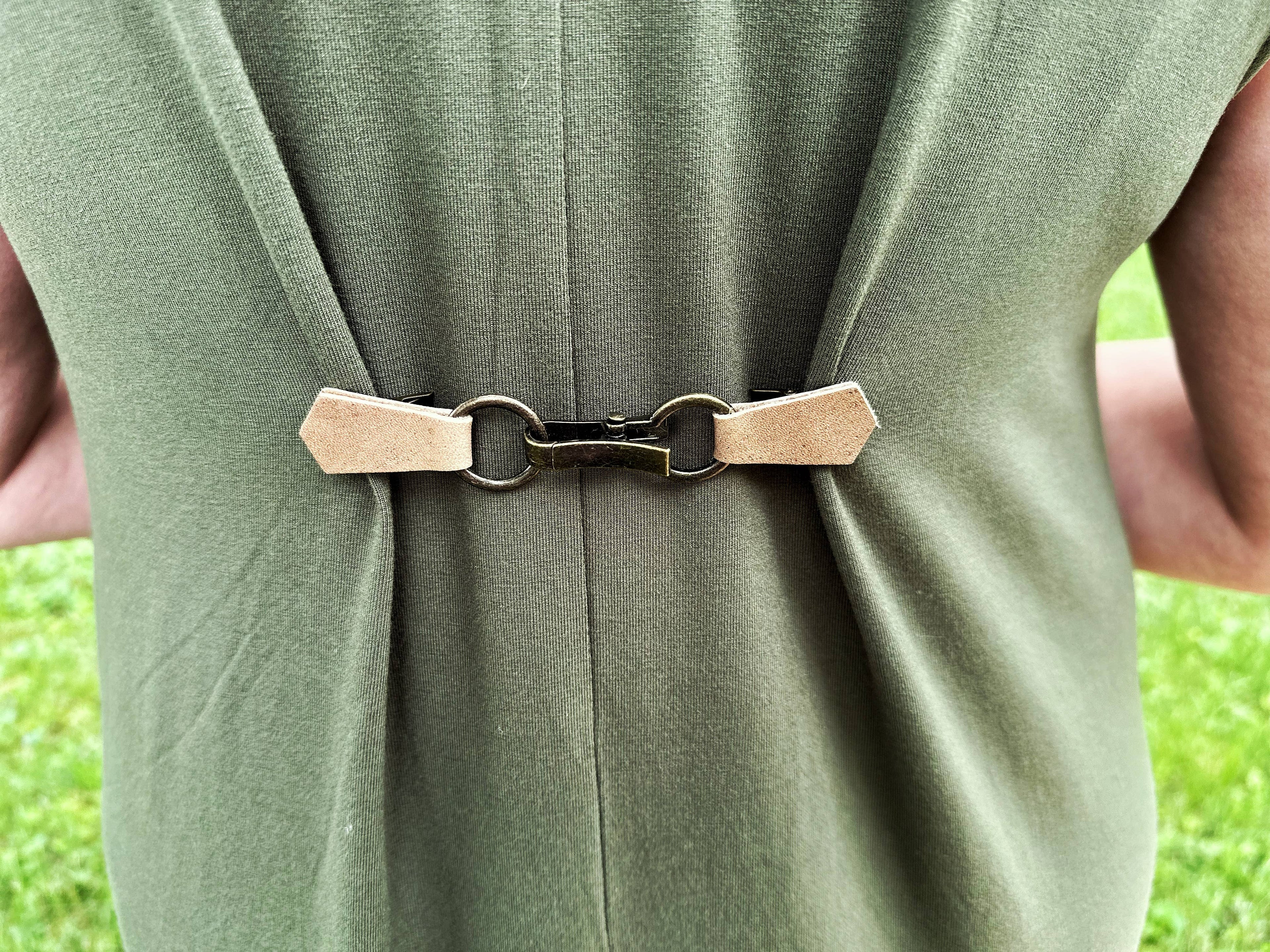 Bronze Buckle & Stone Brown Leather Cinch Clip for Clothes