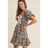 Floral Smocked Mini Dress with Contrast Bow