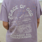 Detailed back view of the faith-based mountain design with "Peace of God Surpasses All Understanding" text.