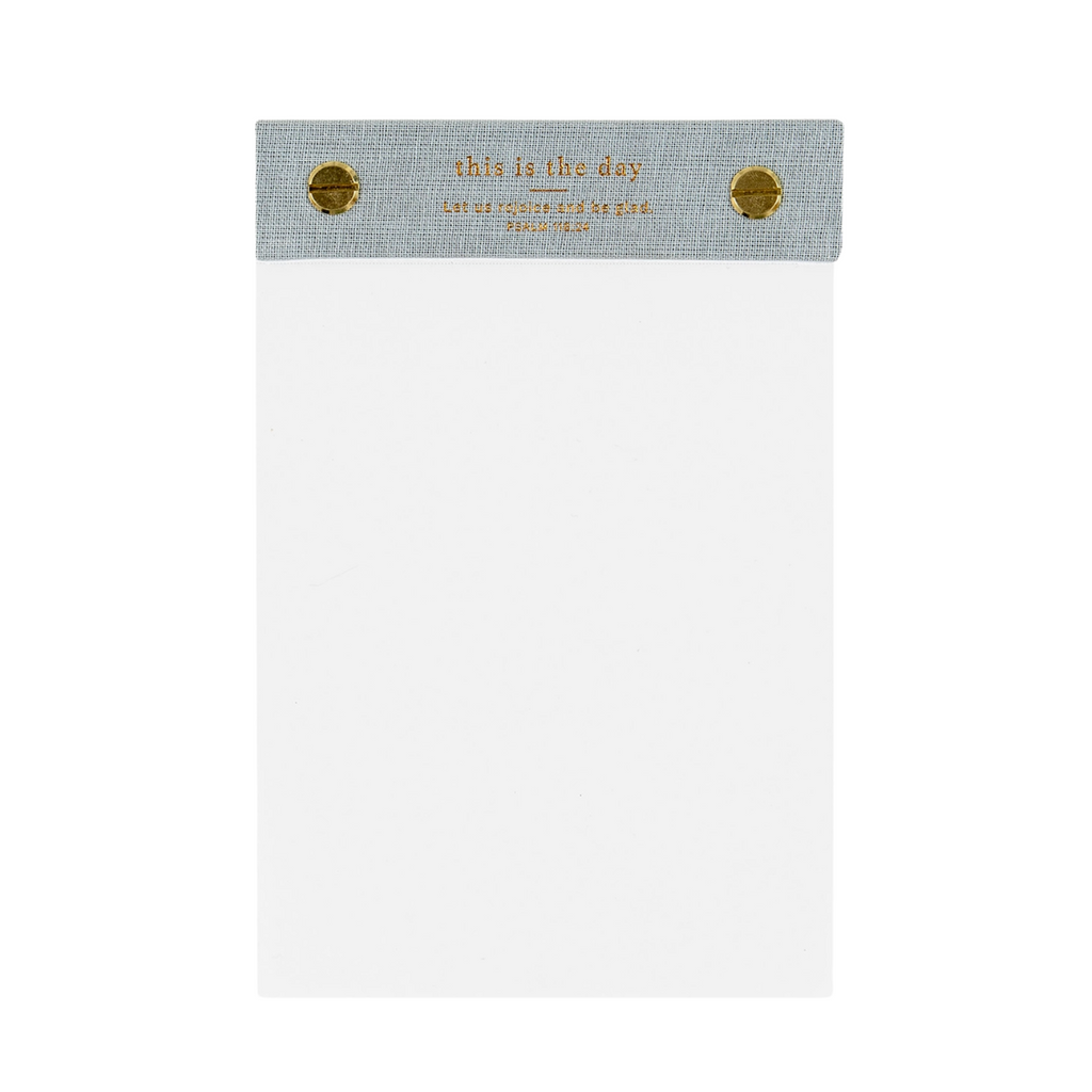 Image 3: Front view of "This Is The Day" notepad with linen binding and scripture.

