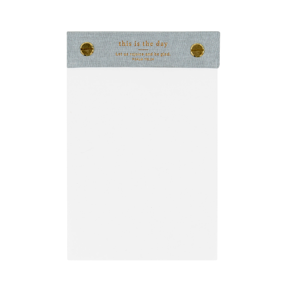 Image 3: Front view of "This Is The Day" notepad with linen binding and scripture.

