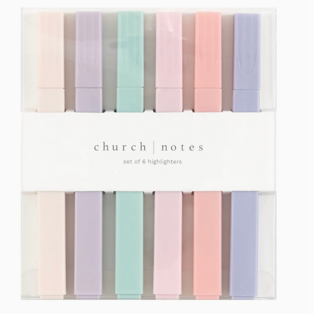 "Church Notes pastel highlighter set of 6 – non-bleed markers in retail packaging"

