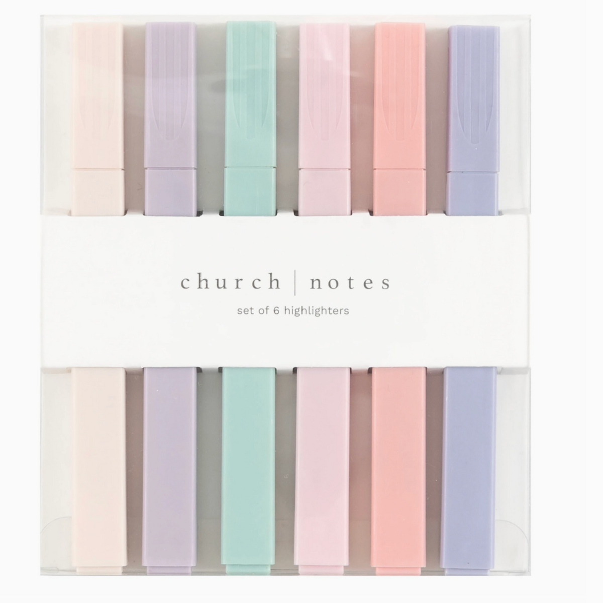 "Church Notes pastel highlighter set of 6 – non-bleed markers in retail packaging"

