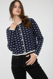 SCALLOP TRIM BUTTON DOWN X PATTERN KNIT CARDIGAN