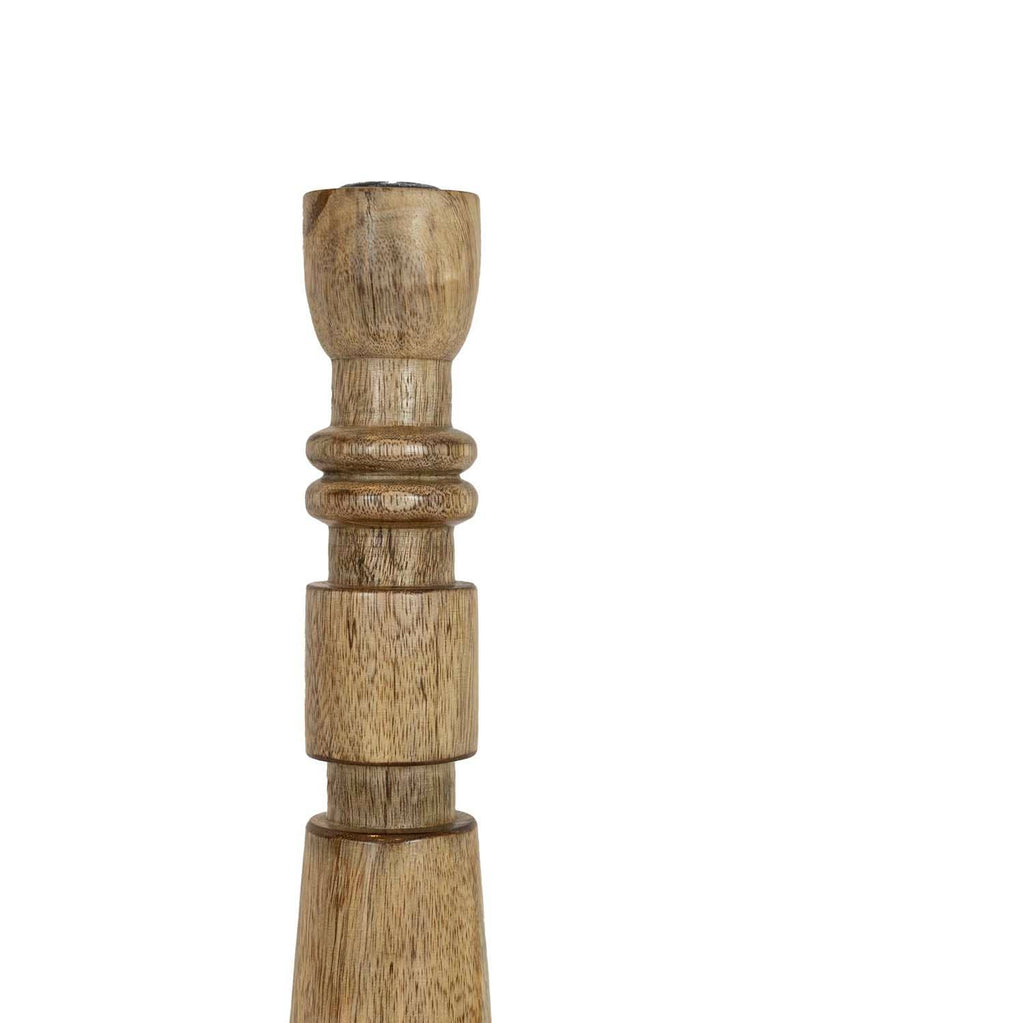 Yuma Boho Carved Stack Taper Holder Wood With Metal Cup