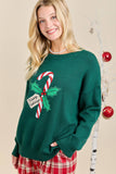 Candy Cane Happy Holidays Patchwork Knit Sweater