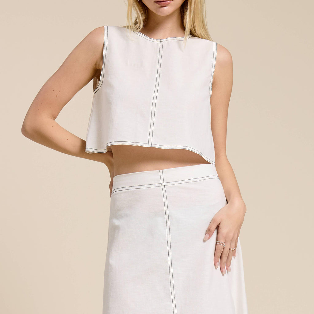 Contrast Stitch Linen Skirt