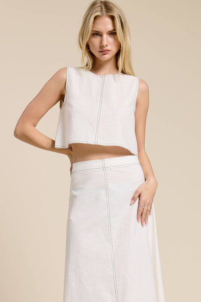Contrast Stitch Linen Top