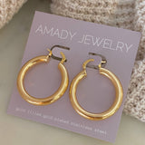35mm Thick Hoop Earrings 18k Gold Filled Water Resistant