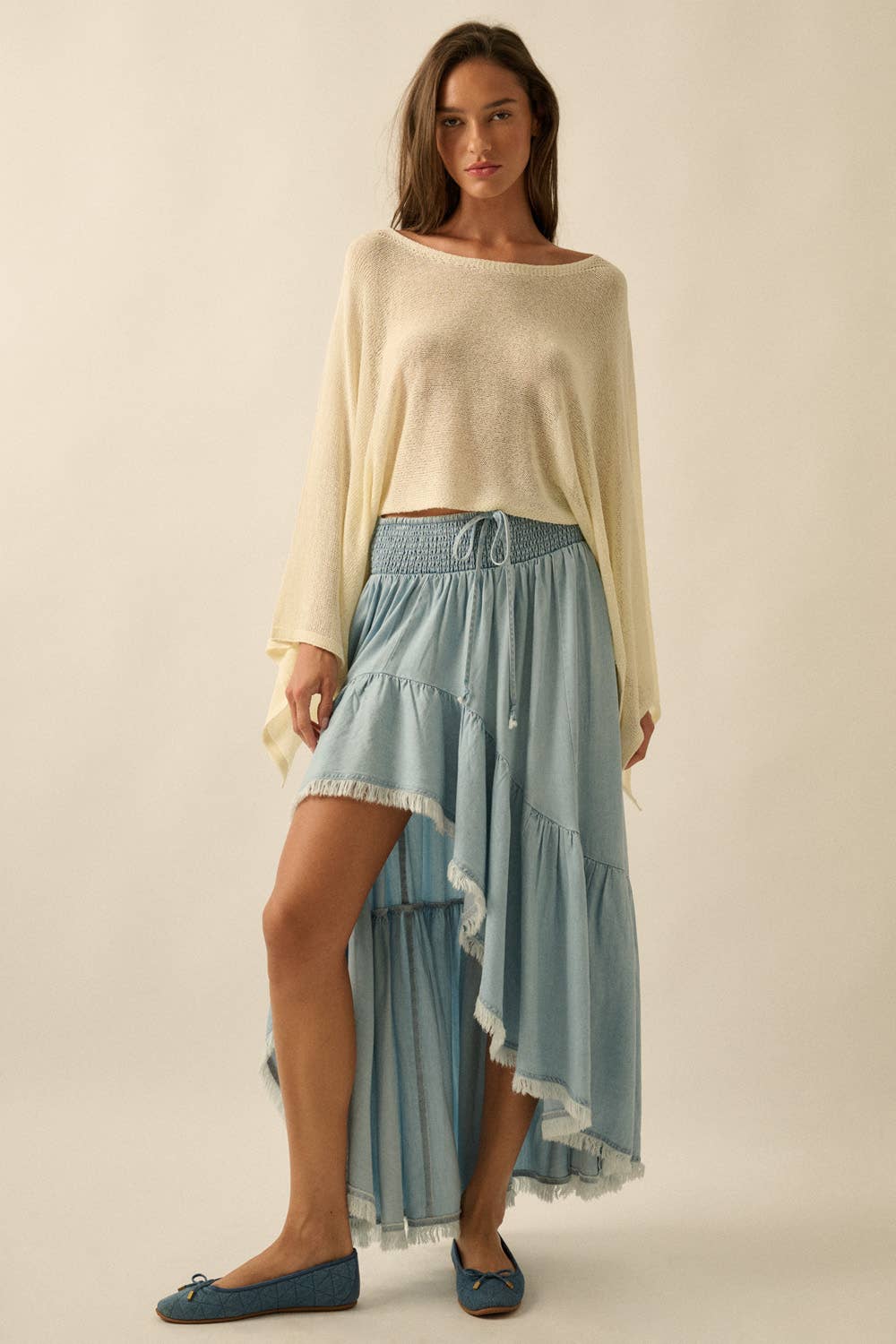 Cropped Poncho Style Knit Sweater