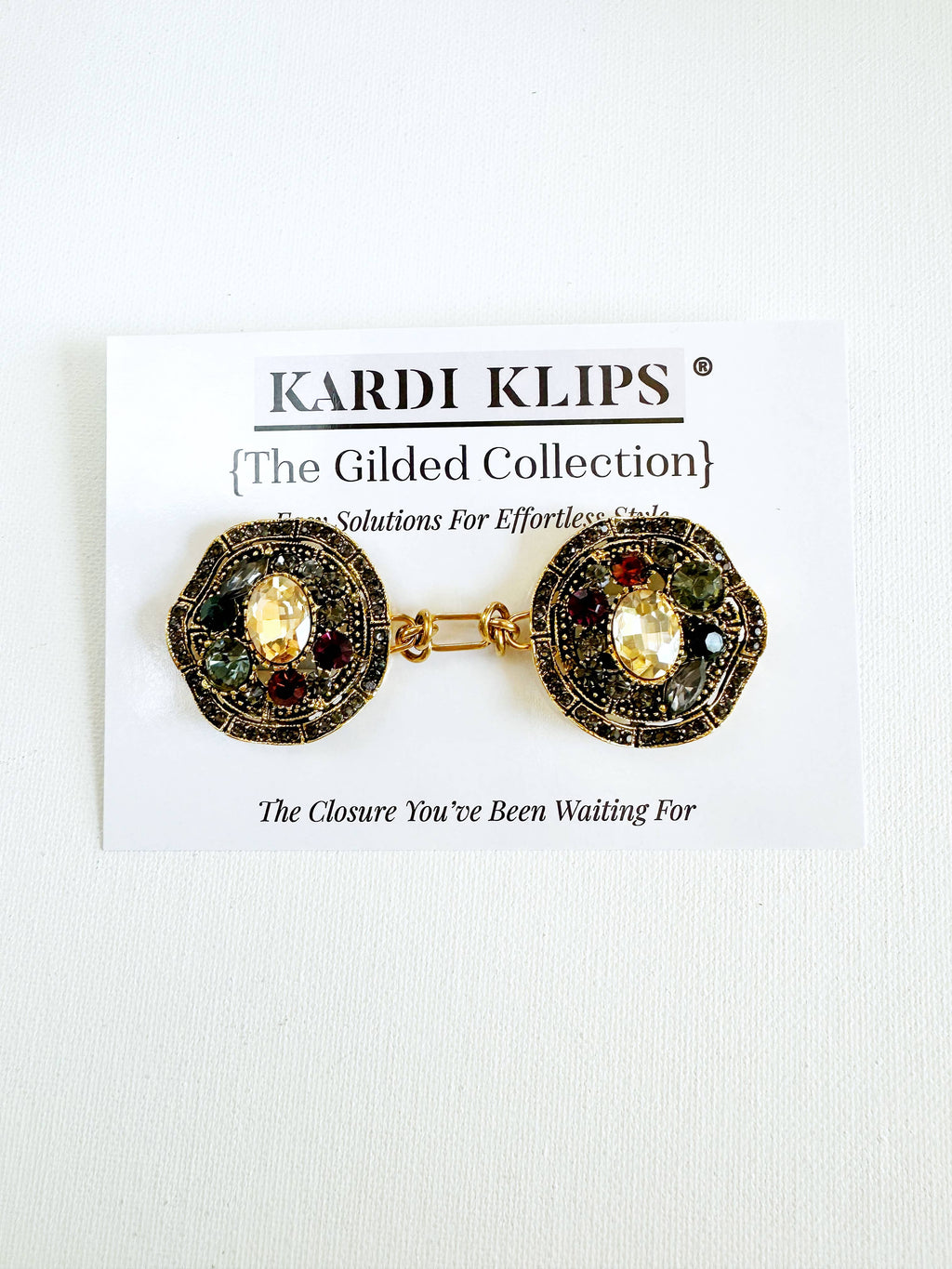 Bejeweled Gold Baroque Cinch Clip, Sweater Clasp KardiKlip