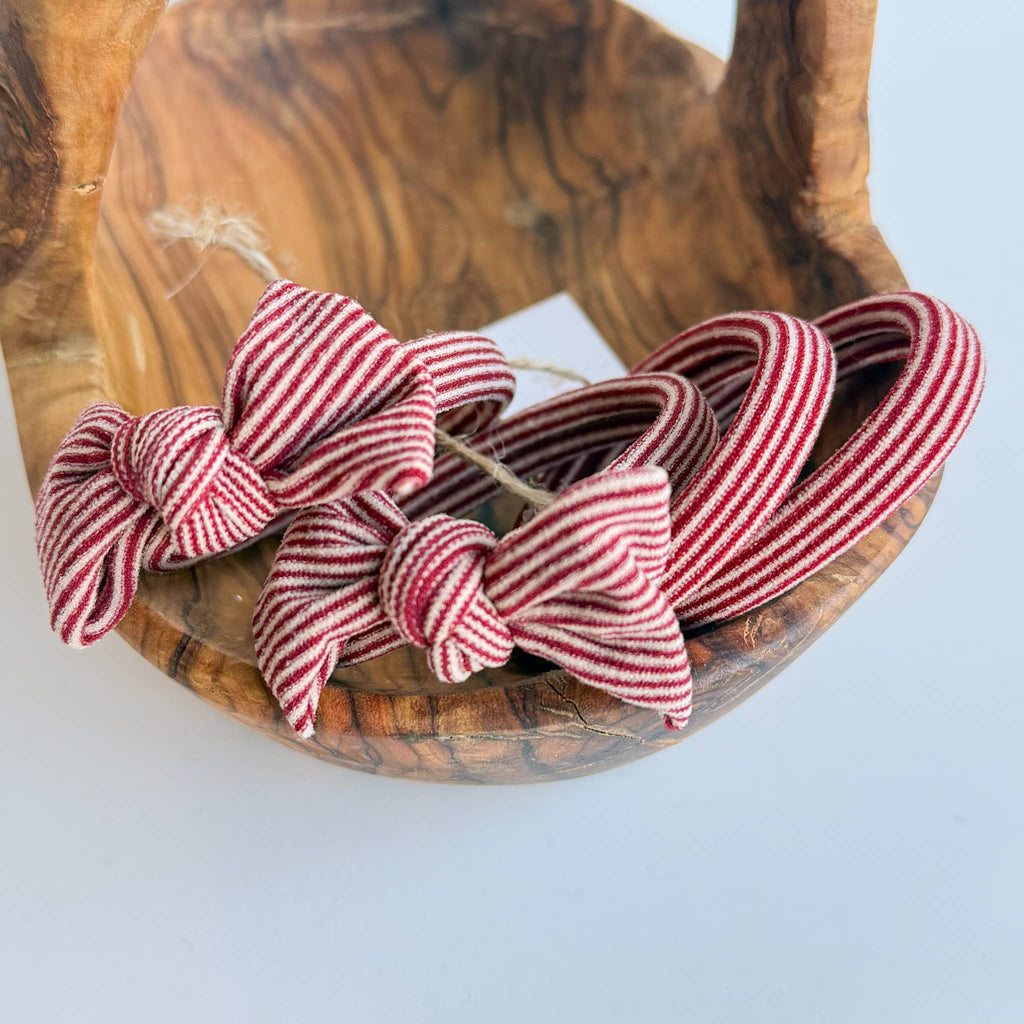 Red Striped Bow Seamless Hair Ties (Set of 4)