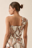 Abstract-Print One-Shoulder Wrap Bandeau Top