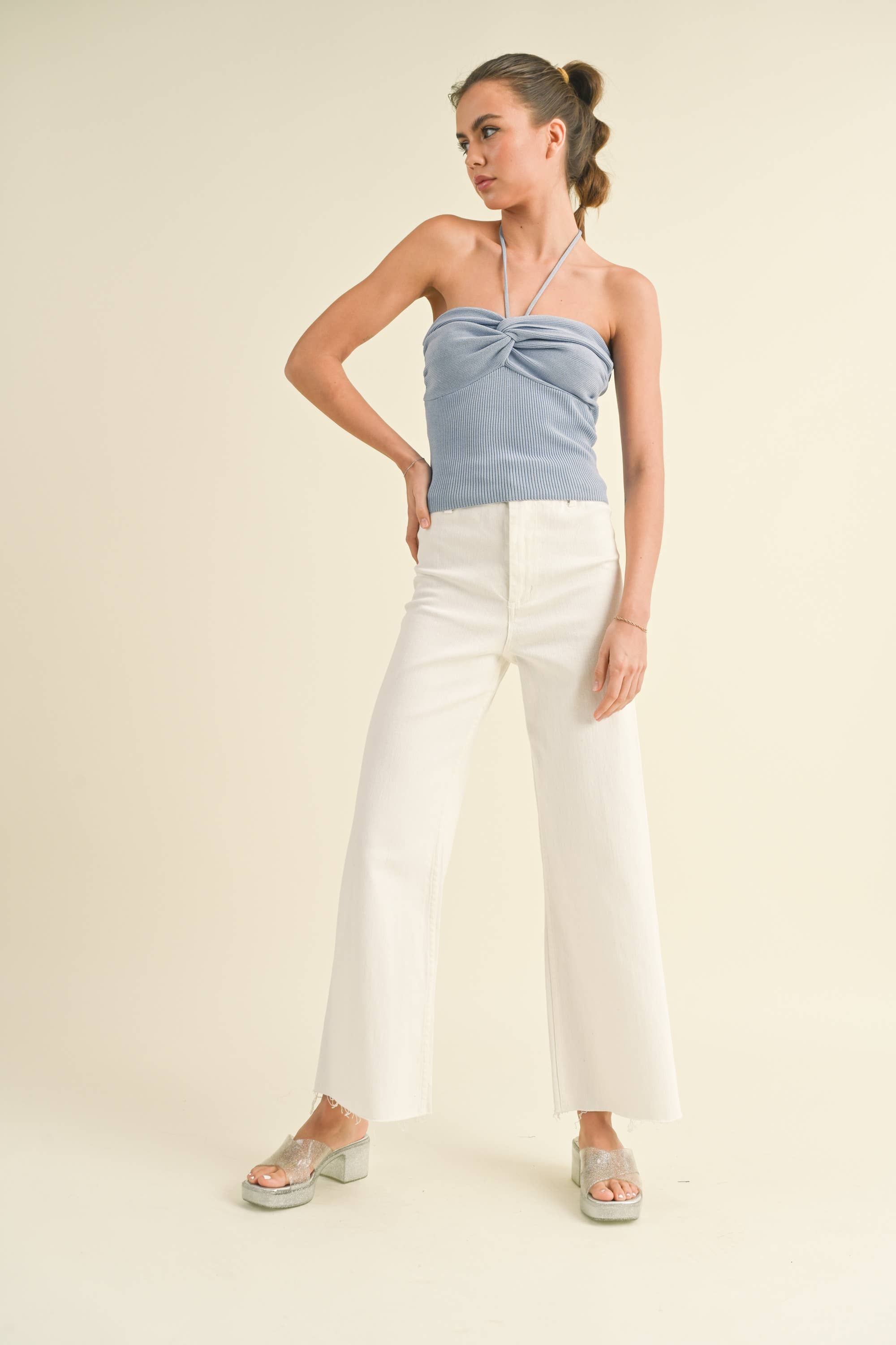 STRAIGHT WIDE LEG DENIM PANTS