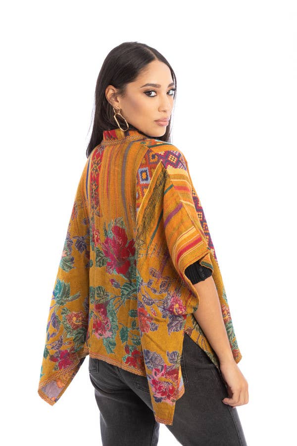 Thalia Floral Geometric Short Open Poncho