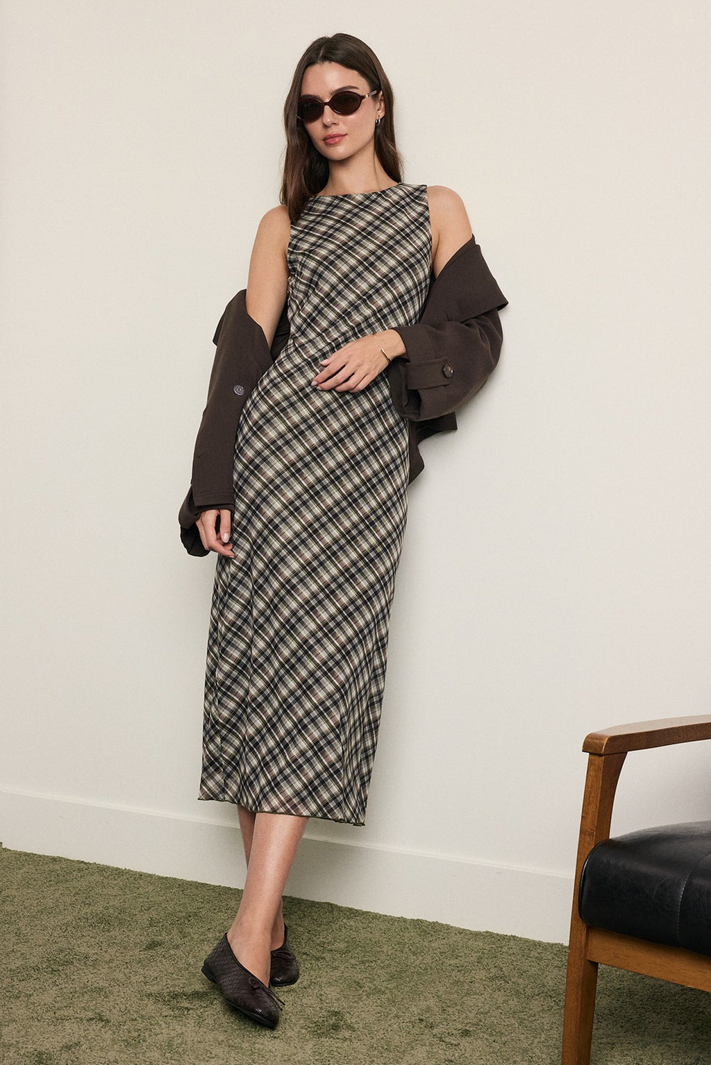 Kayda Plaid Mesh Midi Dress
