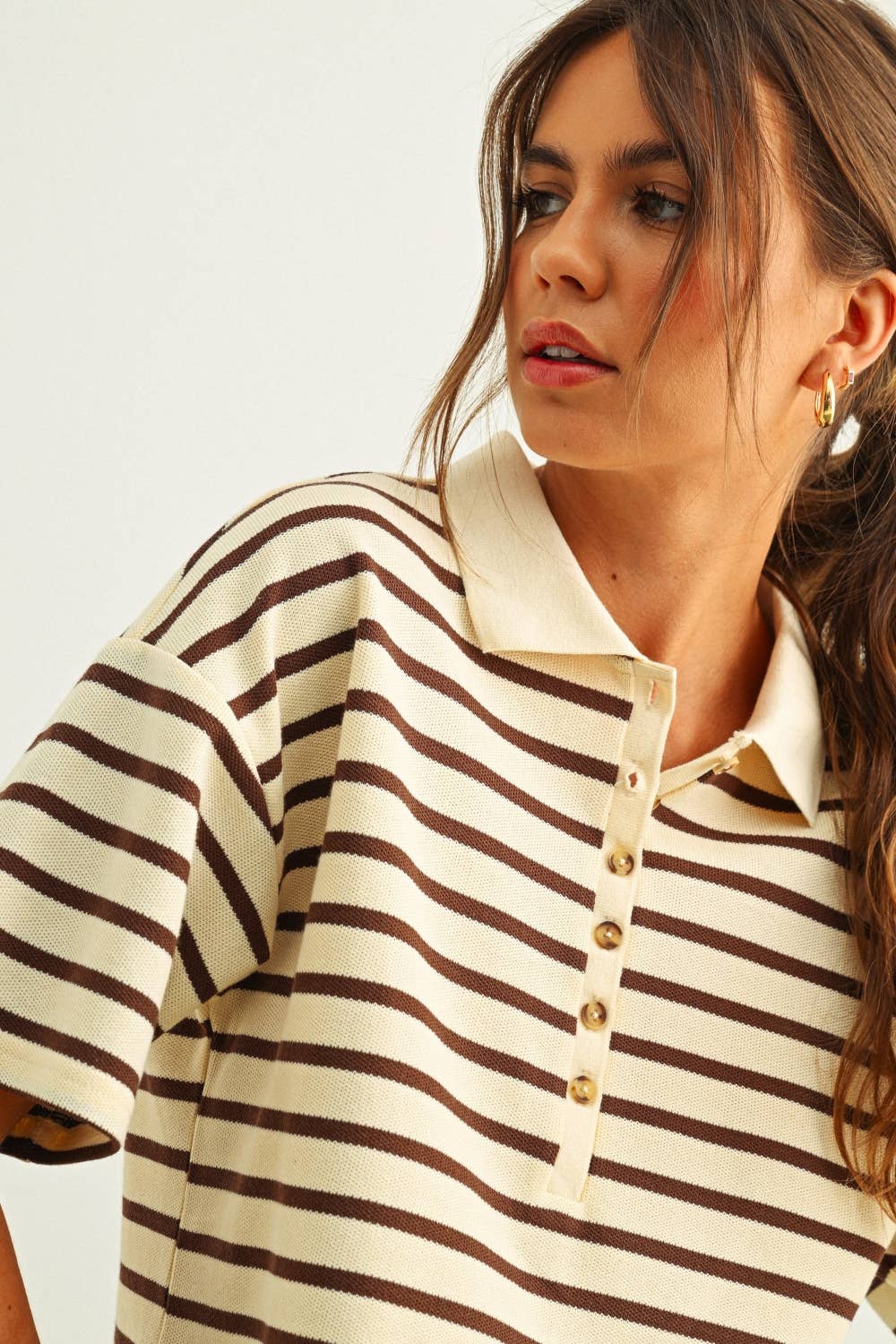 Stripe Pattern Short Sleeve Polo Shirt