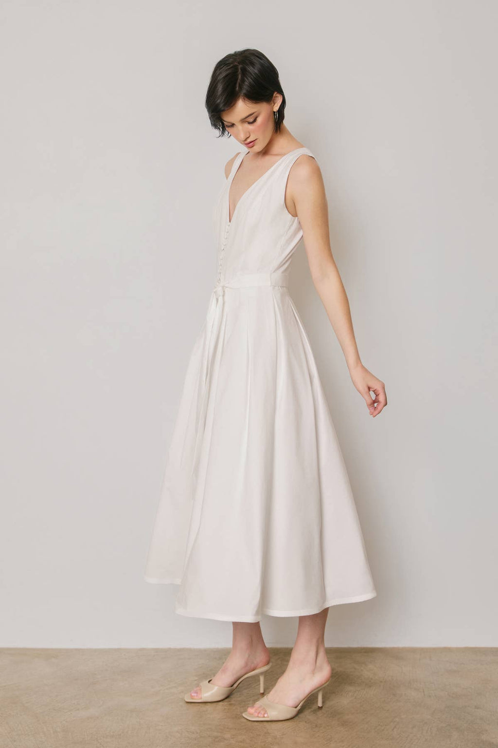 Cotton Poplin Tulle Structured Midi Dress