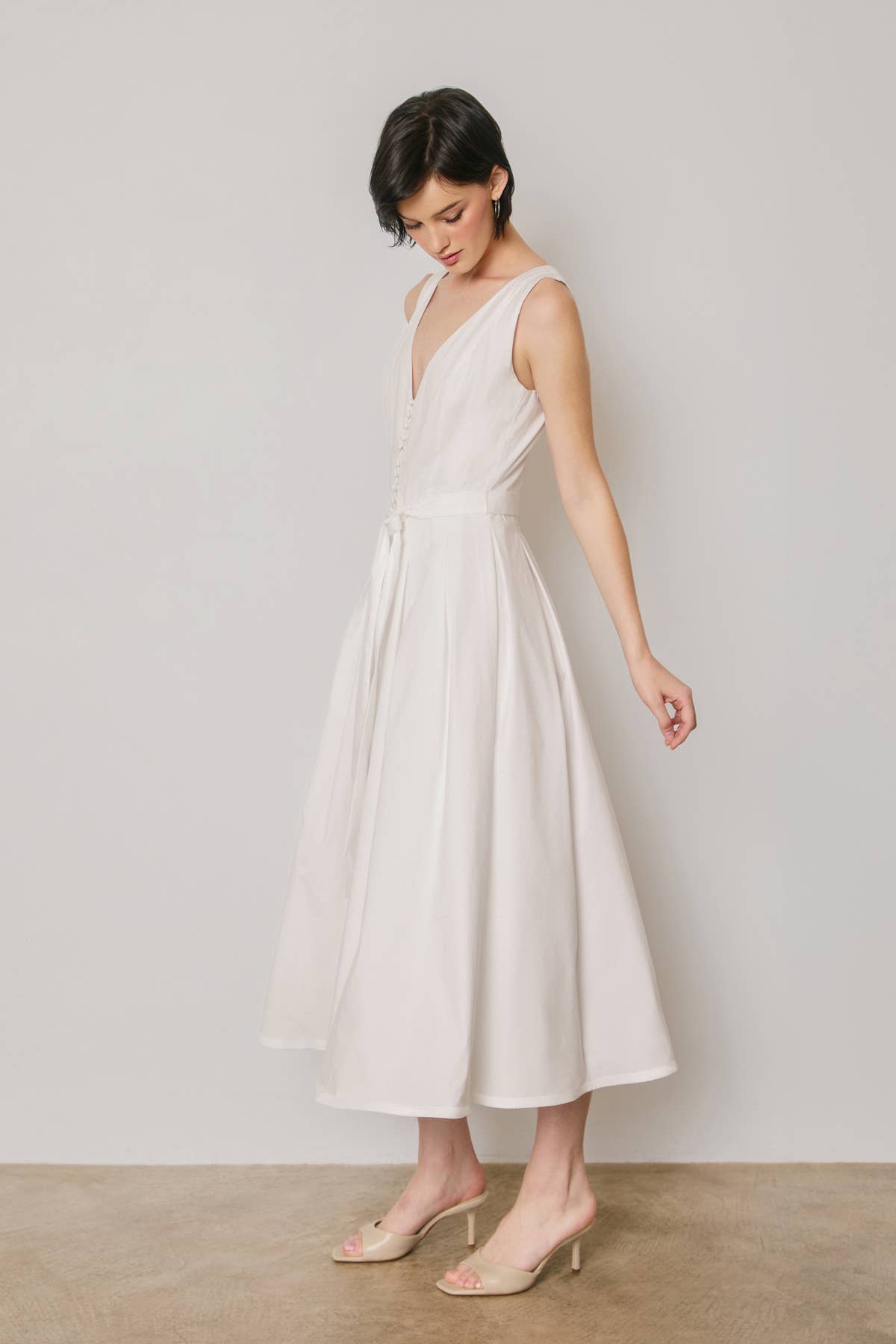 Cotton Poplin Tulle Structured Midi Dress