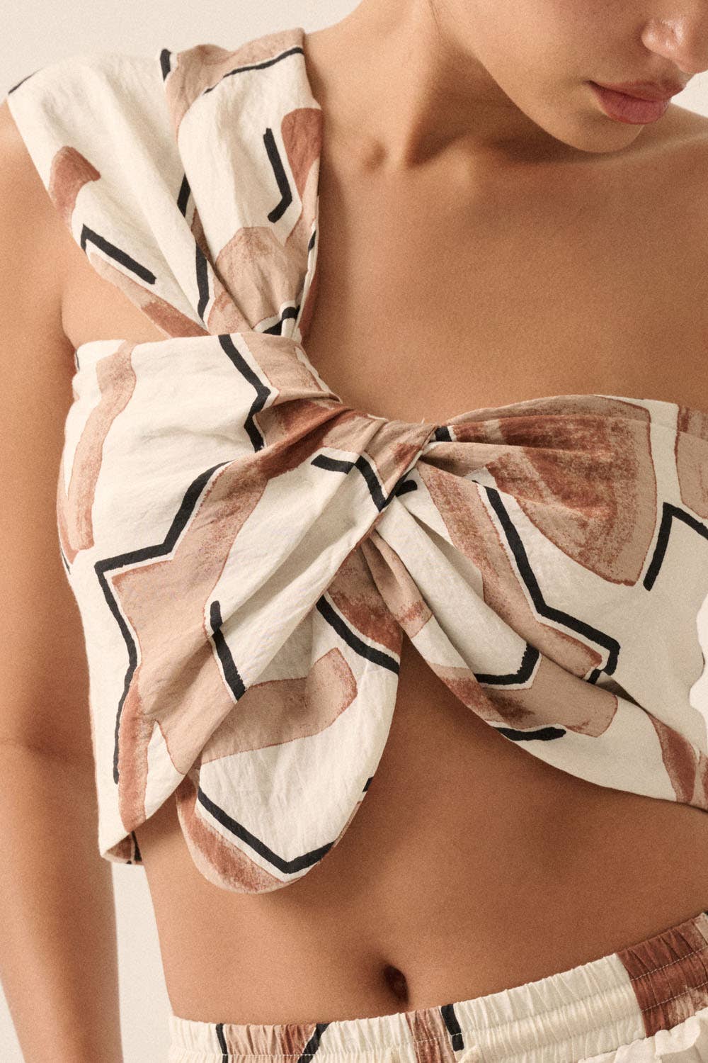 Abstract-Print One-Shoulder Bandeau Top