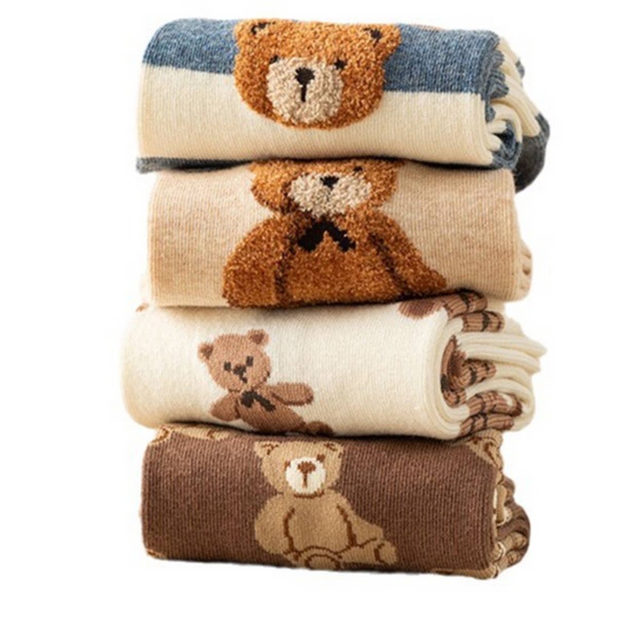 Cute Simple Brown Bear Pattern Crew Socks_CWMS0950: Beige / (OS) 3