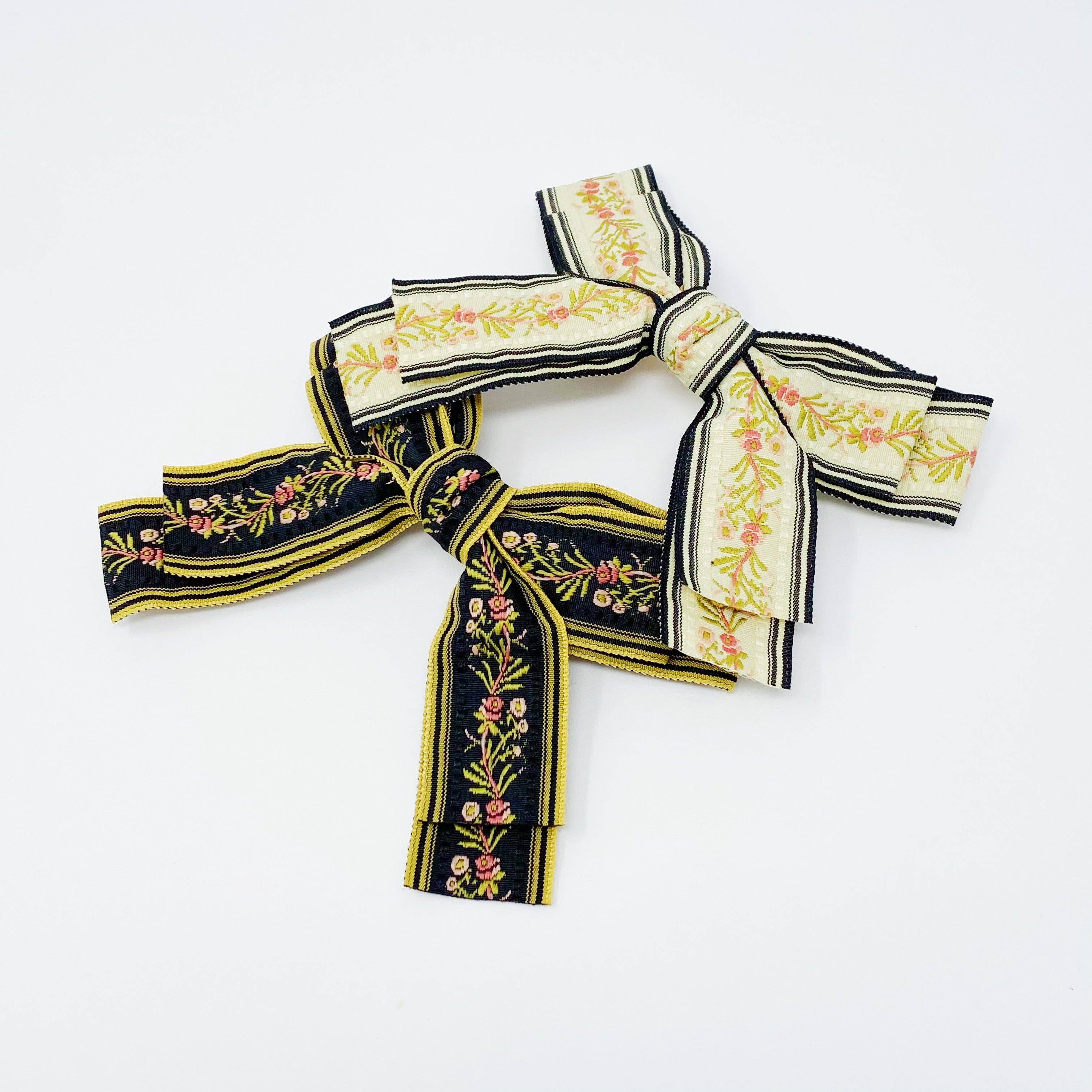 Parisian Embroidered Bow Barrette Set