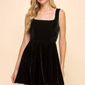 Square Neckline Velvet Lace Trim Dress