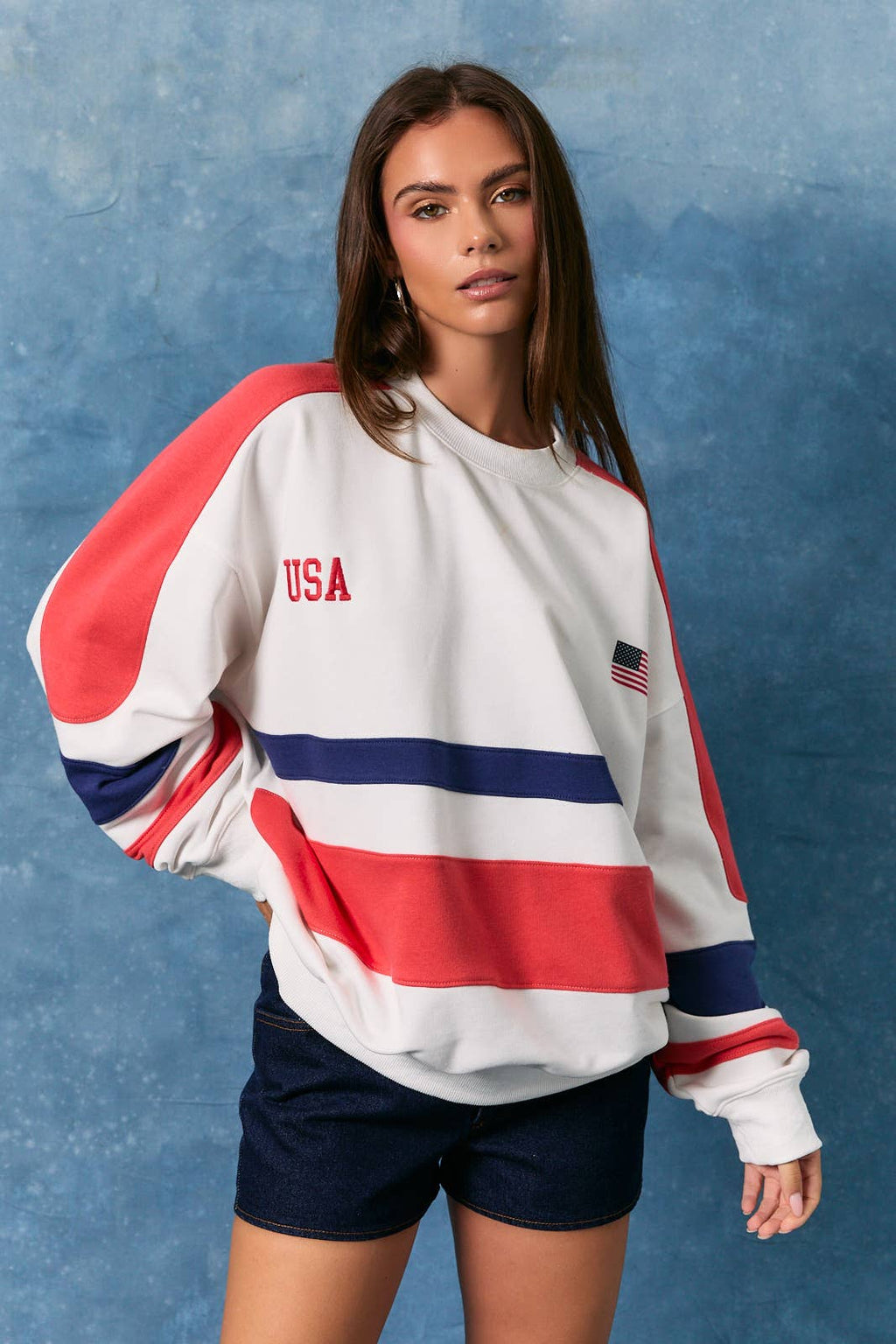 USA COLOR BLOCK OVERSIZED SWEATSHIRT