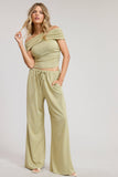 Off Shoulder Pants Set with Ruched Top