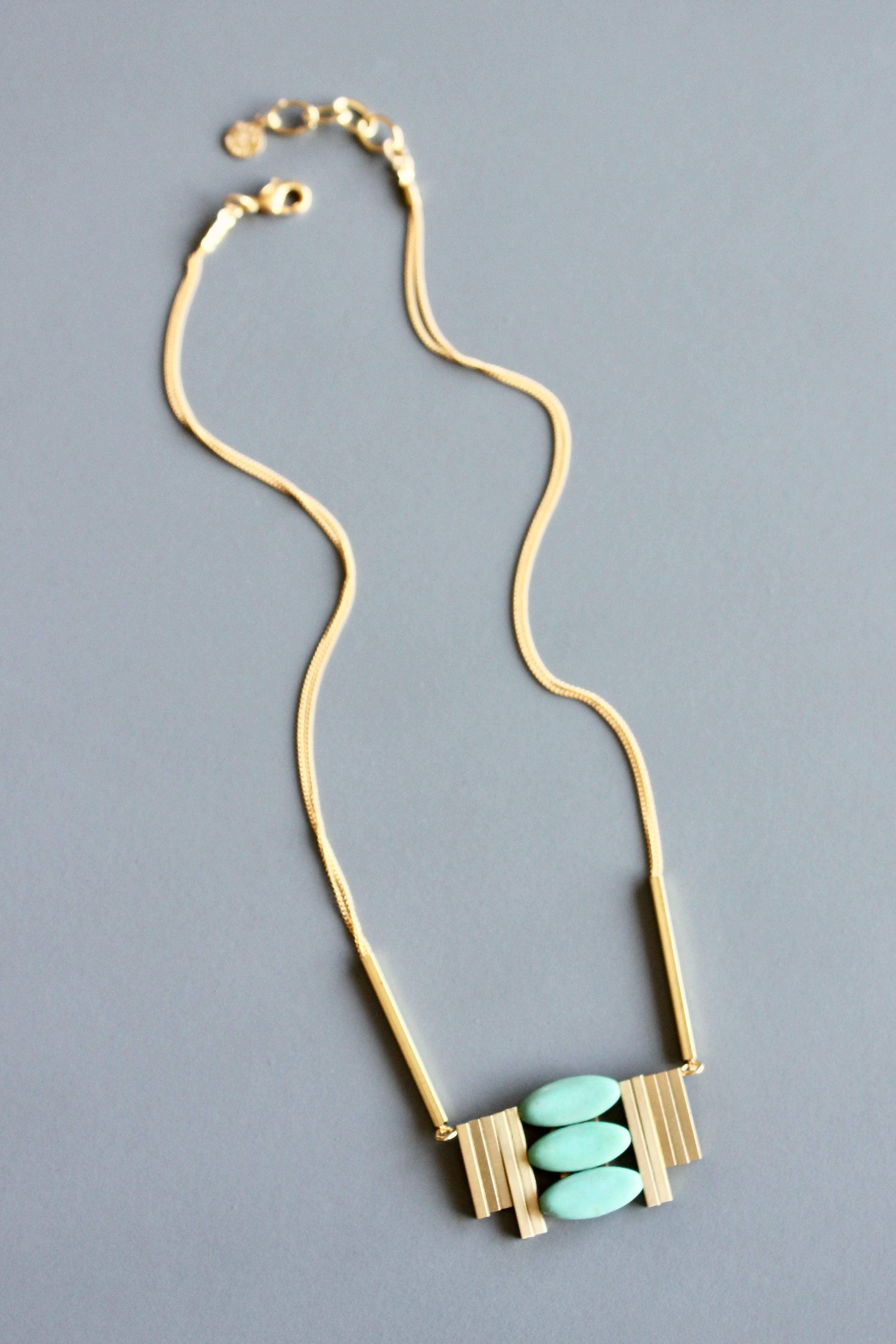 Turquoise and brass Artdeco necklace