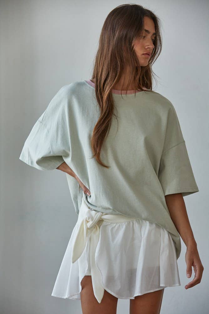 Contrast Neck Cotton Crew Tee