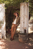 Embroidered Floral Cotton Spandex Pants