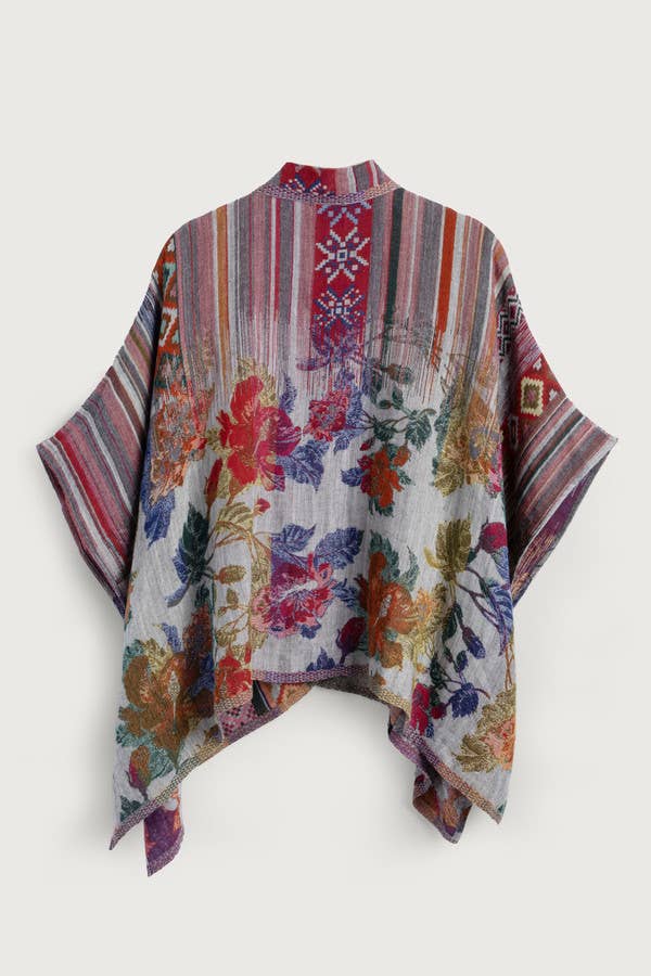 Thalia Floral Geometric Short Open Poncho