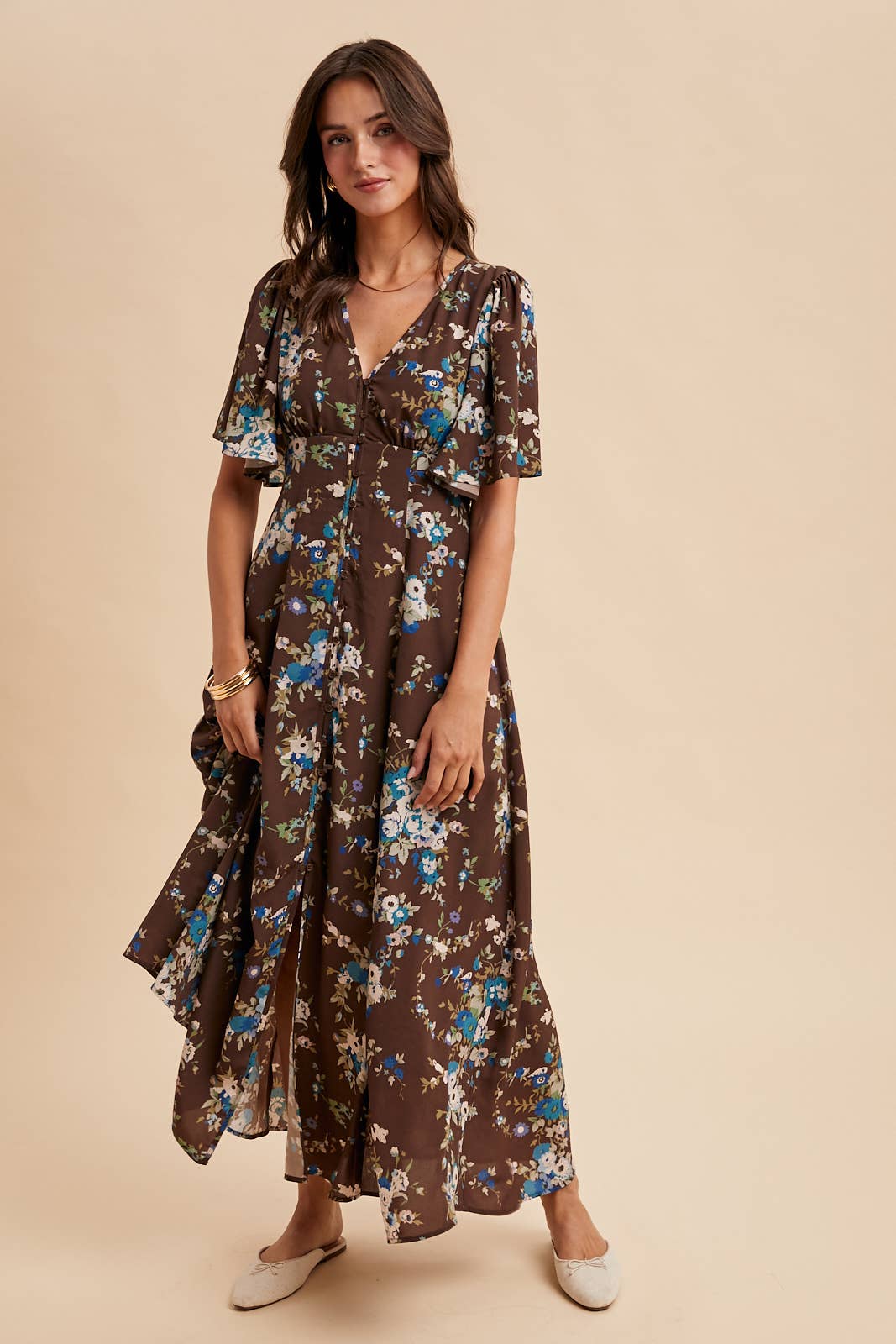 FLORAL FLUTTER BUTTON DOWN MAXI