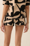 Abstract Floral Knit Drawstring Sweater Shorts