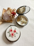 Floral Embroidered Round Jewelry Box With Mirror