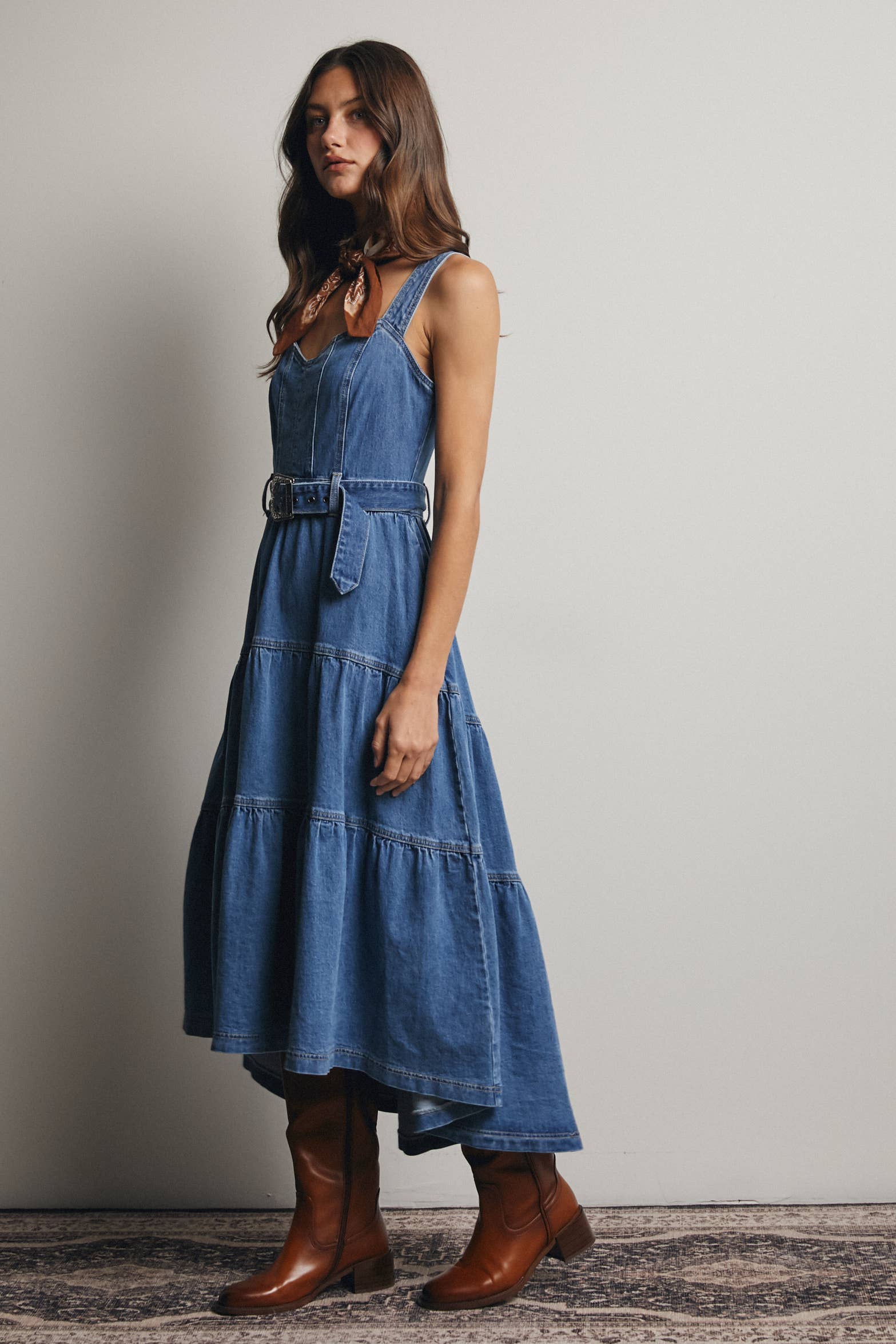 Tiered Denim Maxi Dress