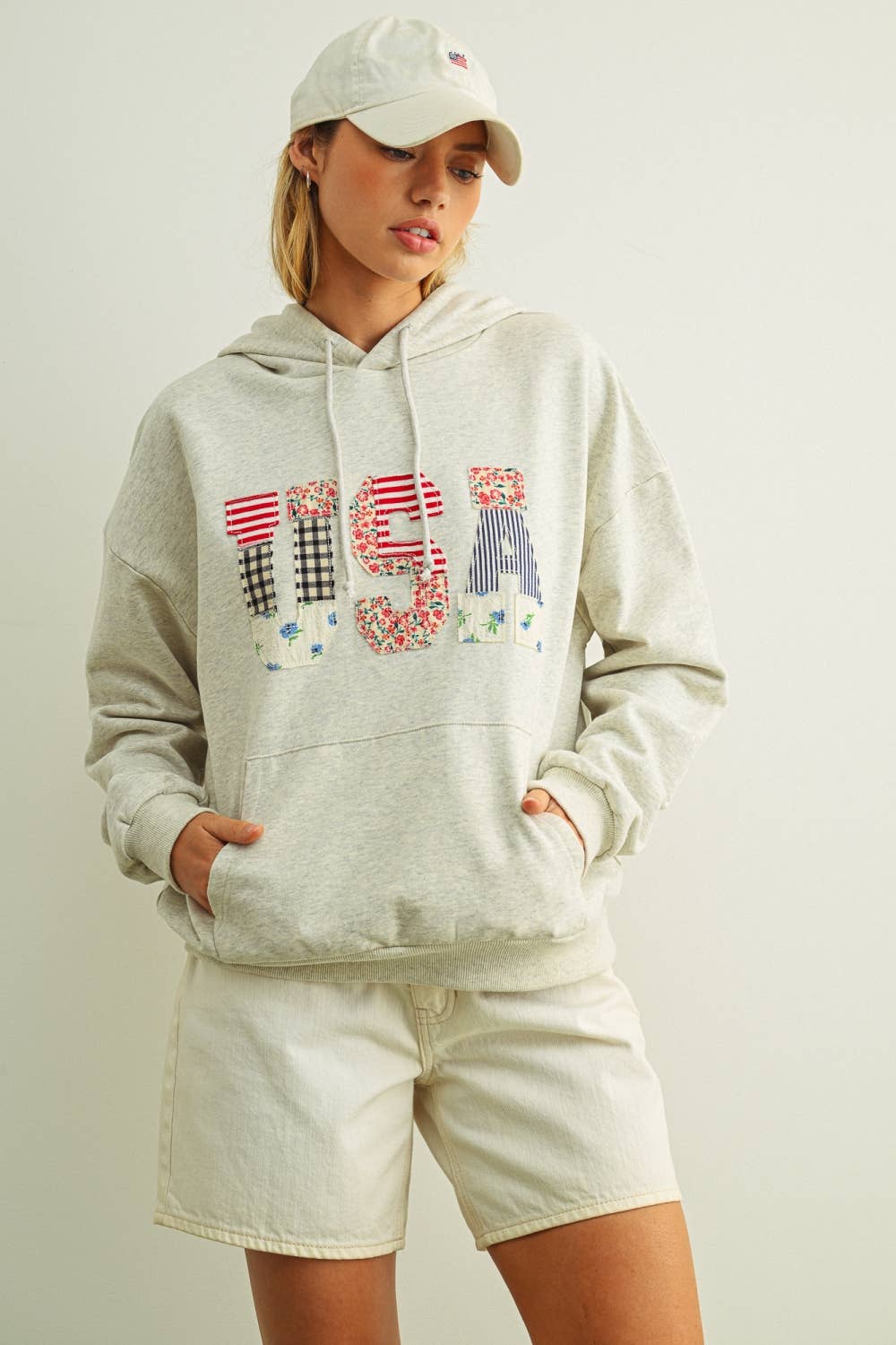 USA FLORAL PATCHWORK SWEATSHIRTS WITH HOODIE