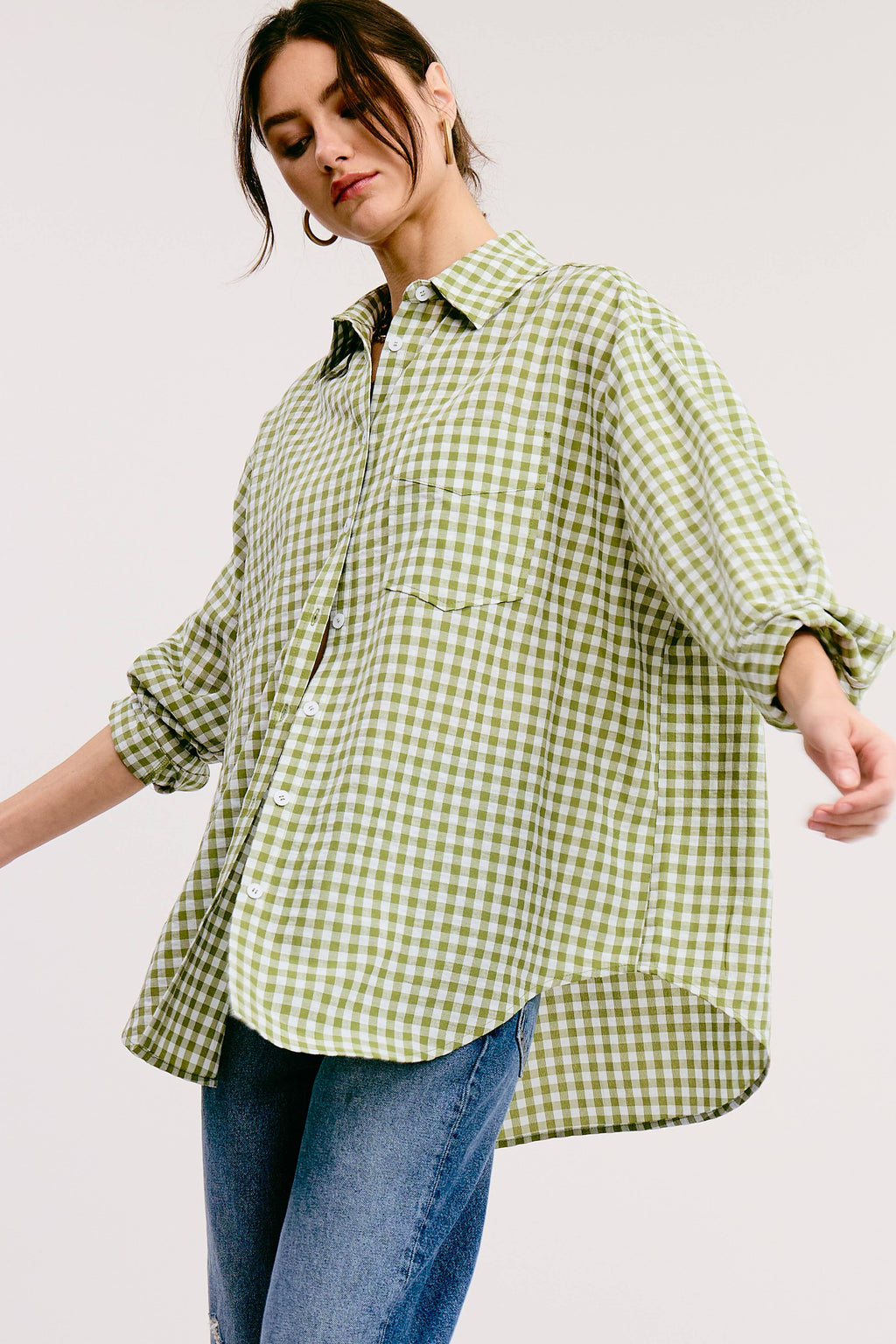 Oversized Gingham Button Down Shirt