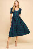 Sweet Heart Neckline Plaid Midi Dress - CD05044