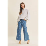 Embroidered Floral Cotton Spandex Pants